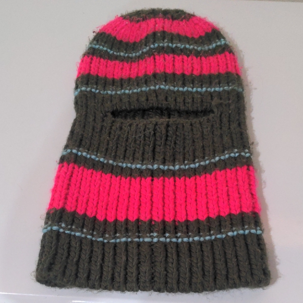 Knit Striped Balaclava - Pink & Forest Green